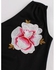 One Shoulder Embroidered Cute Swing Skater Dress - Black - 4xl