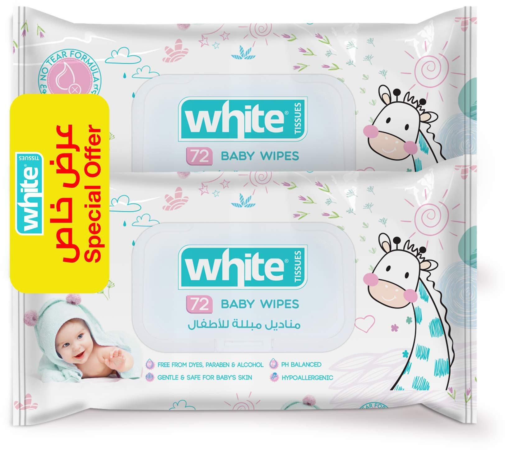 White Wipes - Baby - 72 Wipes x 2