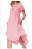 R Pink Short Sleeve High Low Pleated Casual Swing Dress
