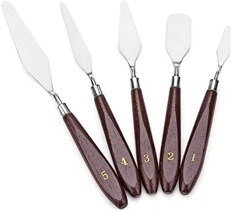 مجموعة سكاكين للرسم بالوان الزيت و الوان الاكريليك مصنوعة من الستانلس ستيل، 5 قطع - مقاسات مختلفة