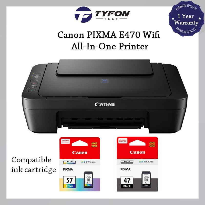 Canon PIXMA E470 Wifi All-In-One Inkjet Printer (K10447) Print Scan Copy | Use Ink