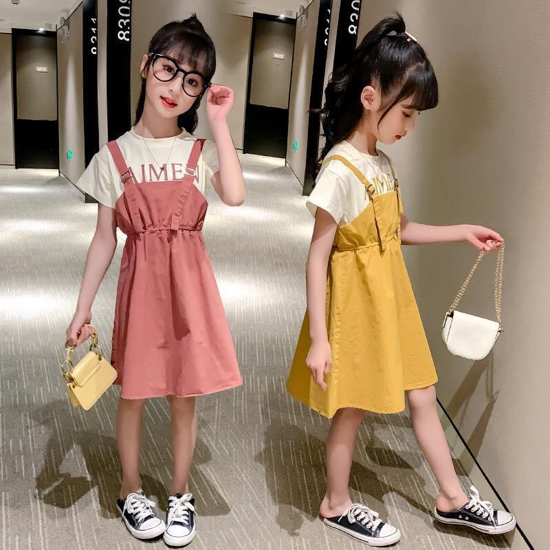 Girls Dress Suspender Style Korean Style Dress - 6 Sizes (Pink - Yellow)