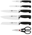 Zwilling Four Star 7pc Knife Block Set. Forged Special Formula stainless steel. Ice-hardened. Ergonomic handle. Set: 4 kitchen knives, honing steel, self sharpening block +shears. Made in Germany