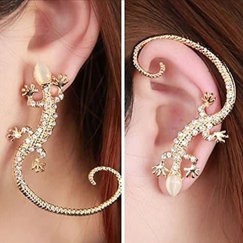 Lieikic Ear Hook Diamond Cat Eye Gecko Ear Hook Gold Crystal Rhinestone Ear Cuff Earrings Luxury Gecko Stud Earrings Gold