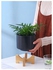 Large Round Ceramic Flower Pot For Indoor Outdoor With Wood Stand Black/Brown 14x17.8x12cm