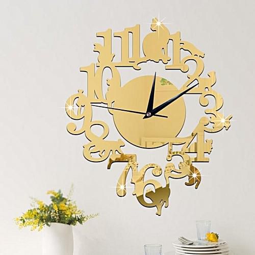 Generic ClockUnique Cat Mirror Gold Wall Clock Modern Design Home Decor Watch Wall Sticker-Gold