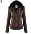 Sanwood Fashion Women Convertible Collar Faux Leather Coat Detachable Hooded Jacket-Dark Brown