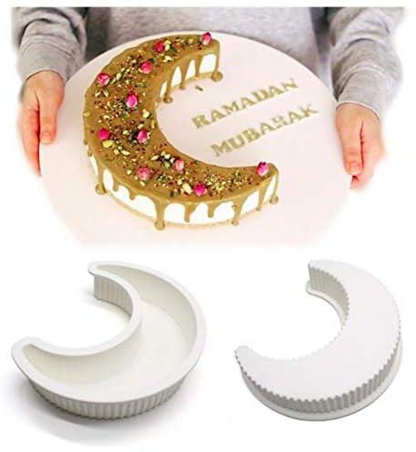 Goodern Ramadan Decorations 3D Moon Shape Silicone Cake Mold Large Moon Crescent Mousse Cake Pan Bread Pizza Baking Molds for Eid Mubarak Islamic Muslim Party Kitchen Bakeware Tools Ramadan Gift