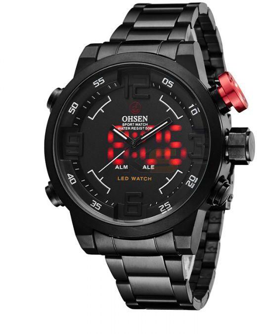 OHSEN AD1608 Outdoor 50M Waterproof Analog-digital EL Light Quartz Men's LED Sports Watch Date Display Black and White