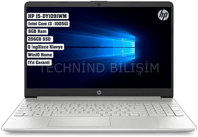 Hp 15 Dy-1091wm Laptop, Core i3-1005G1 8gb RAM 256gb SSD 15.6&rdquo; windows 10 English Keyboard (Silver)