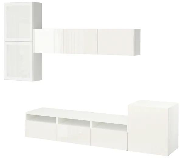 TV storage combination/glass doors, white/Selsviken high-gloss/white frosted glass