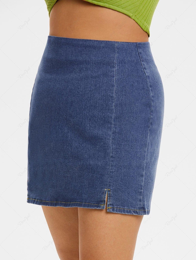 Plus Size & Curve Slit Fitted Denim Jean Skirt - 4xl