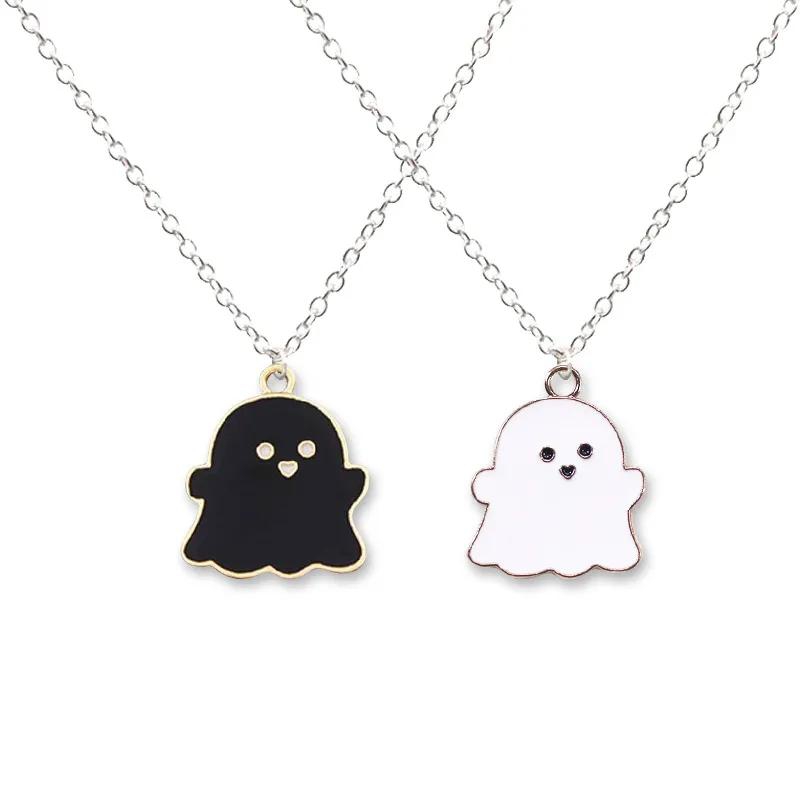 2pcs Cute Black And White Ghost Pendant Necklaces For Women Men Best Friend Lovely Ghost Pendant Couple Necklace Fashion Jewelry