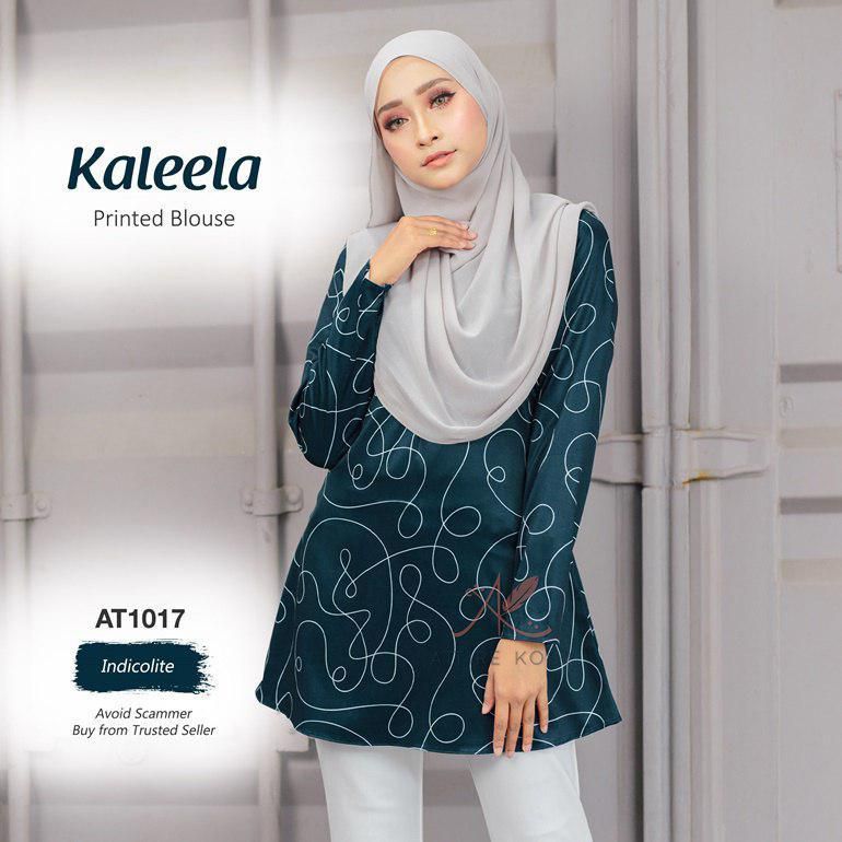 Kaleela Printed Blouse Muslimah Attire AT1017 - 10 Sizes (Indicolite)
