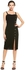 Fashion Elegant Dual Strap Front Button Side Slit Solid Pencil Dress-Black