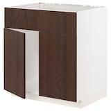 METOD Base cabinet f sink w 2 doors/front, white/Sinarp brown, 80x60 cm - IKEA