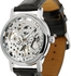 ESS Men Black Leather Luxury Skeleton Dial Hand-Wind Up Mechanical Wrist Watch WM119