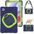 Moxedo Shockproof Rugged Protective Colorful Case with 360 Rotating Kickstand and Shoulder Strap for Kids Compatible for Samsung Galaxy Tab A7 Lite 8.7 Inch T220/T225 (Navy Blue/Lime)