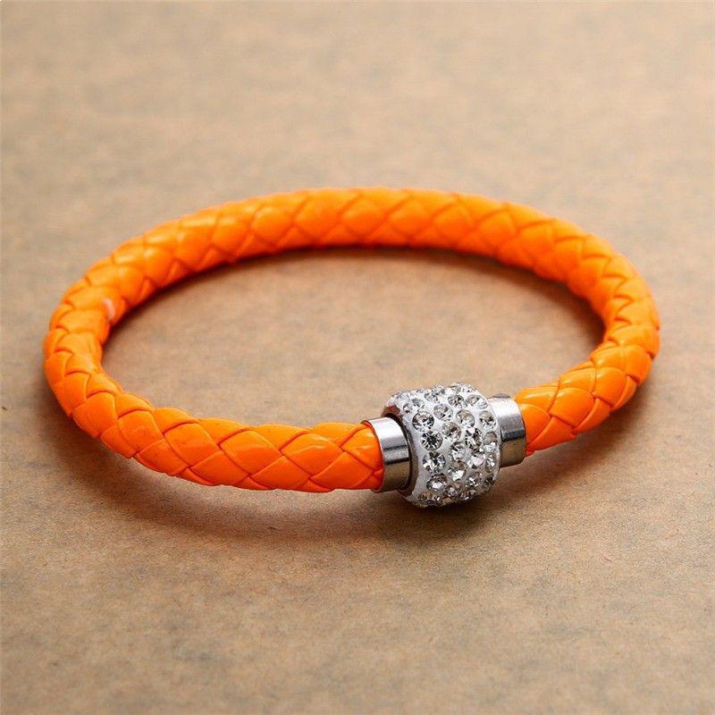 Bracelets of braided leather and metal with shiny Stones orange color Item No 457 - 1