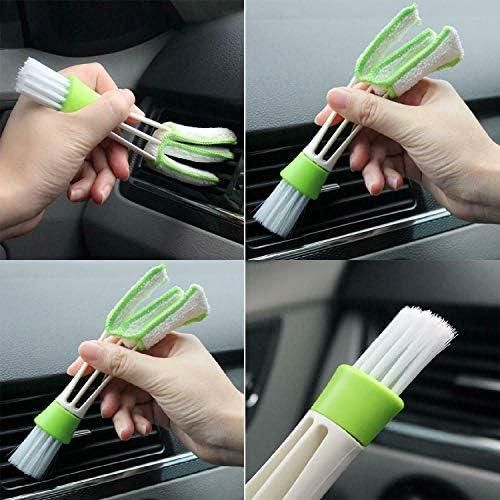 Greenfields Mini Dusters for Car Air Vent, 2 In 1 Automotive Air Conditioner Cleaner and Brush, Dust Collector Cleaning Cloth Tool for Keyboard Window Leaves Blinds Shutter