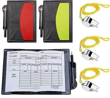 JZS 3 Set Soccer Coach Whistle with Referee Card Set, Warning Referee Red and Yellow Cards and Metal Referee Whistle for Game Sports with Record Sheet and Pencil