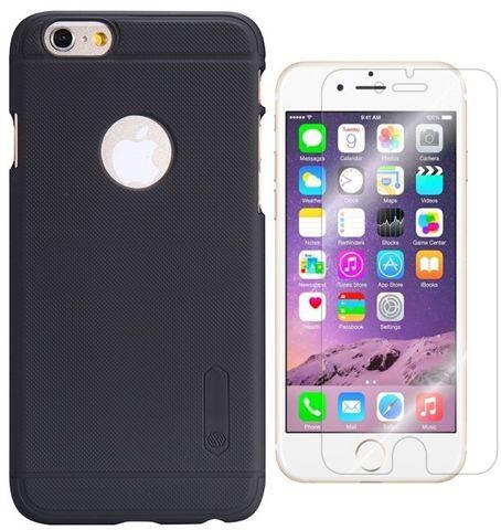 Frosted Shield Hard Case for Iphone 6  4.7 inch / Black & Tempered Glass  Screen Protector