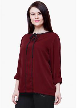 Faballey Curve Skinny Knot Blouse Oxblood 3XL