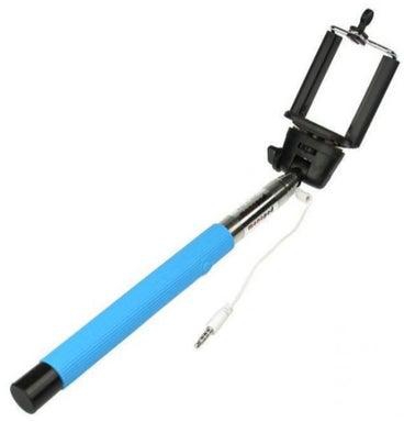 Monopod Selfie Stick With Telescopic Wired Remote Mobile Phone Holder Blue