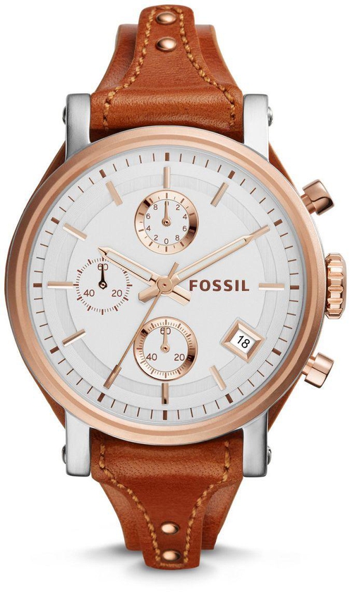 Fossil Original Boyfriend Women's Silver Dial Leather Band Chronograph Watch - ES3837