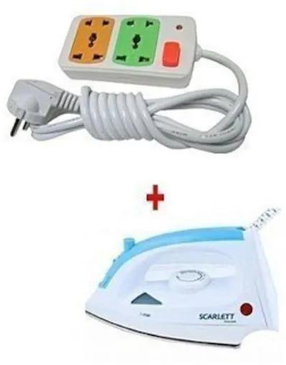 Scarlett Steam Iron Box with FREE 4-way Socket Extension Cable - 1200W - White & Blue white