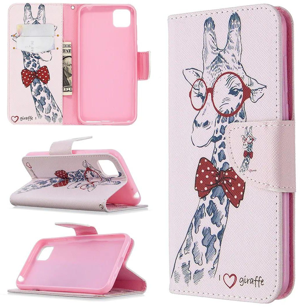 Huawei Y5P Case, Flip PU Leather Wallet Phone Cover for Honor 9S - Giraffe