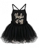 ARSHINER Kids Girls Ballet Tutu Leotard Mesh Dresses Letter Print Braces Dance Dress-Black