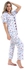 Andora Floral Patterned Short Sleeves Pajama - Ice Blue, Black & Orange
