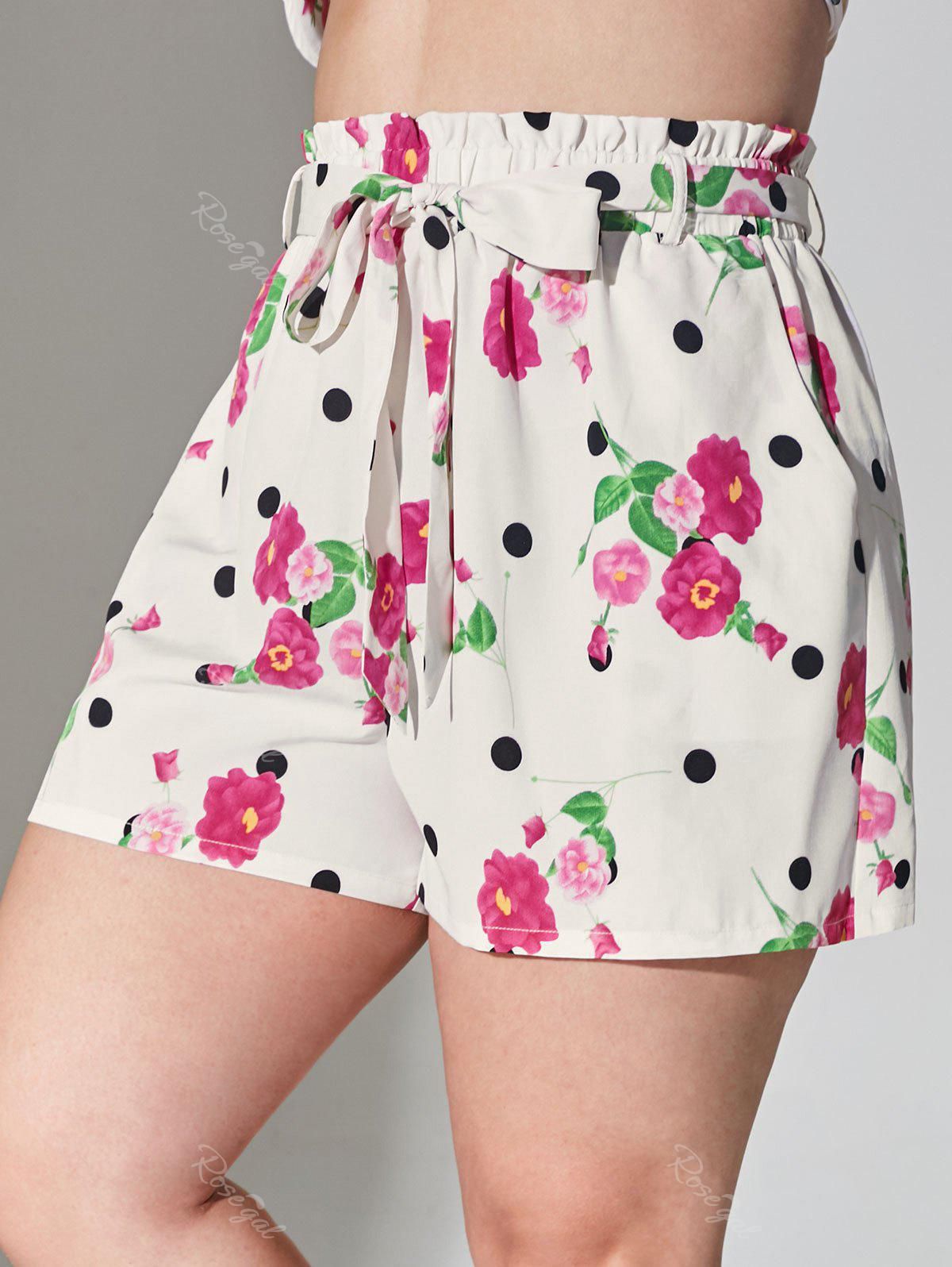 Plus Size Floral Print Belted Paperbag Shorts - 1x