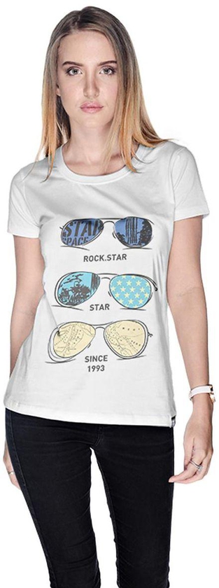 Creo Rock Star Glasses Beach  T-Shirt for Women - L, White