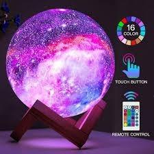 Moon Lamp Kids Night Light, 5.9 Inch Galaxy Lamp 16 Colors LED 3D Star Moon Light with Wood Stand, Touch & Remote Control & USB Rechargeable, Birthday Gift for Baby, Children, Girls, Boys