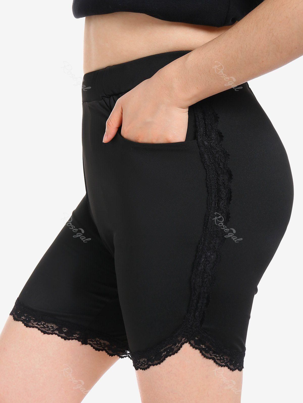 Plus Size Lace Panel Skinny Short Leggings with Pocket - M | Us 10