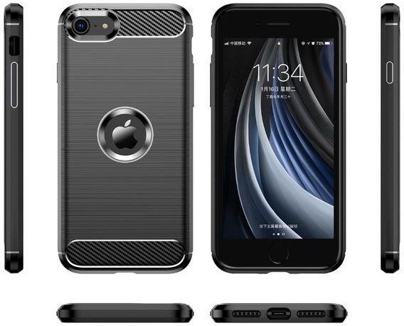 IPhone SE2 , Carbon Fiber Pattern Case, Anti-Slip Case, Slim Shock Absorption Cover - Black