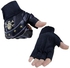 Leather Half Fingers Skull Gloves For Sports activities And Motorcycle - Black color