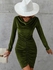 Ladies Solid Ruched Cowl Neck Bodycon Dinner Party Dress - Green