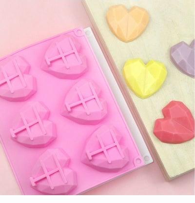 3 Packs 6 Cavities Heart Shaped Silicone Mold (Pink) Baking Mold Cake Pan, Biscuit Chocolate Mold Ice Cube Tray Soap Mold