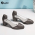 Round Striped Leather Mid Heels - GREY & Transparent