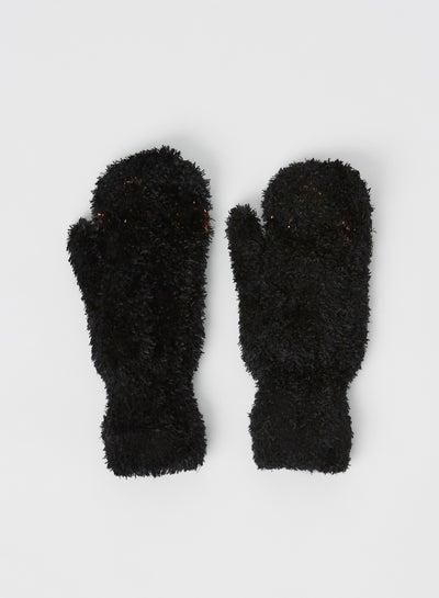 Kids Faux Fur Gloves Black