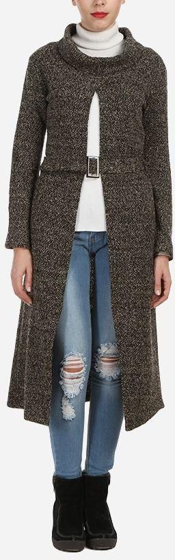BLEND Front Open Long Tunic - Heather Coffee