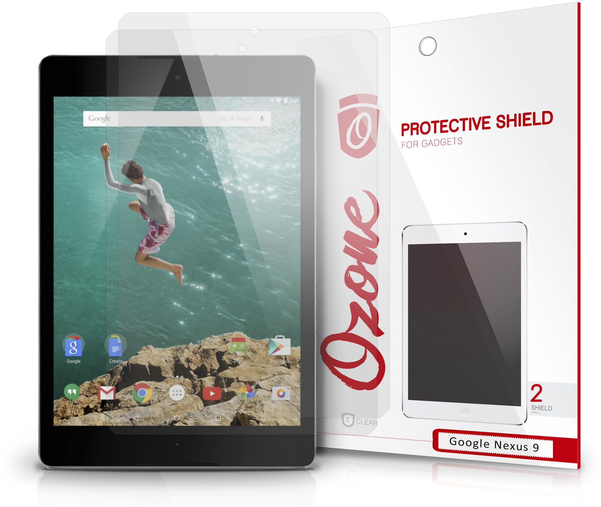Ozone Crystal Clear HD Screen Protector Scratch Guard for Nexus 9 Pack of 2