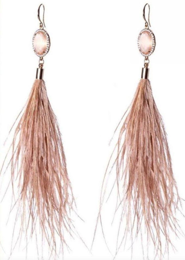 Cashmere Feather & Crystal Dropped Earrings