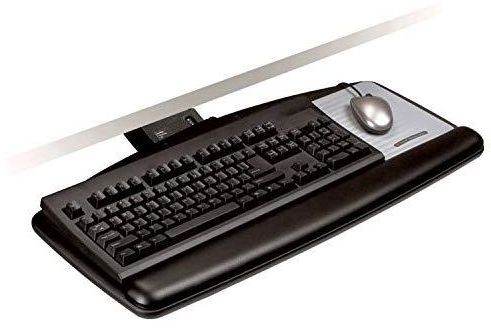 3M Sit/Stand Keyboard Tray with Sturdy Wood Platform, Simply Turn Knob to Adjust Height and Tilt, Swivels and Stores Under Desk, Gel Wrist Rest and Precise Mouse Pad, 23" Track, Black (AKT170LE)
