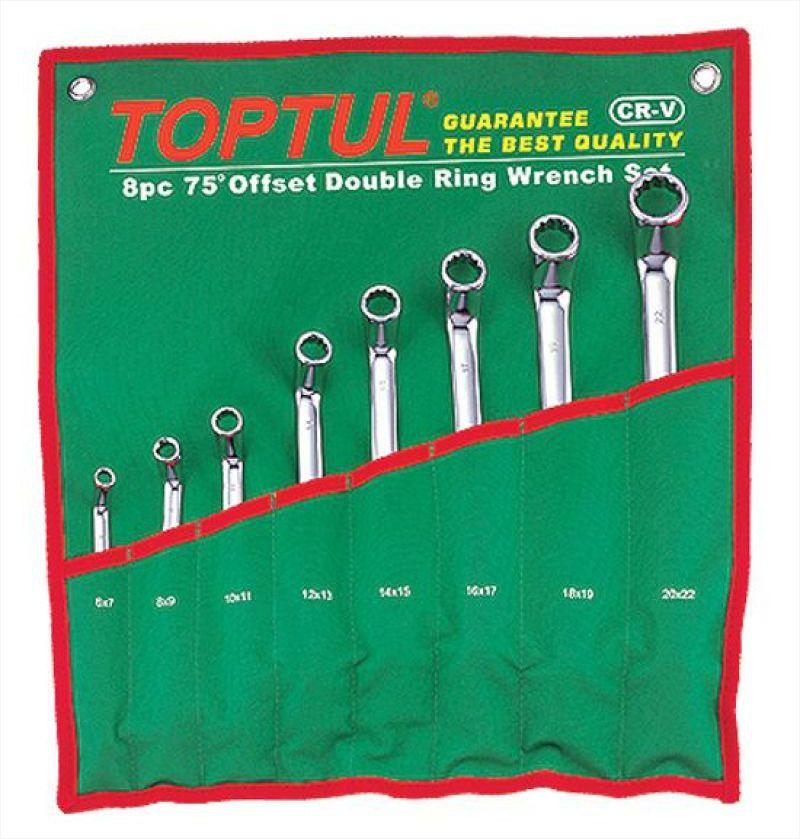 TopTul GAAA0810 75° Offset Double Ring Wrench Set of 8 - Pouch Bag, Green