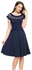 Sunshine Women Short Sleeve Hollow Out Bow Cocktail Party Skater Dress-Blue