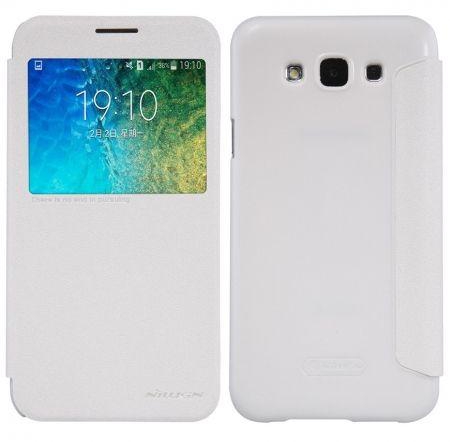 Nilkin Samsung Galaxy E5 Sparkle Leather Case Cover With Screen Protector - White
